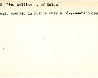 World War II, Vindicator, William C. Ashman, Salem, wounded, France, 1944, Mahoning