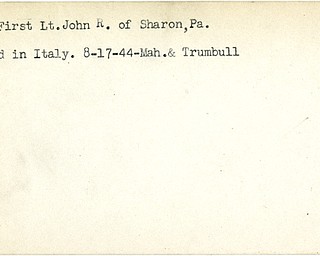 World War II, Vindicator, John R. Ault, Sharon, wounded, Italy, 1944, Mahoning, Trumbull