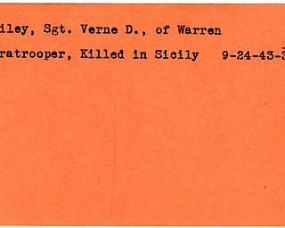 World War II, Vindicator, Verne D. Bailey, Warren, paratrooper, killed, Sicily, Italy, 1943