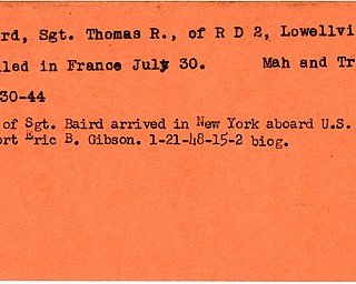 World War II, Vindicator, Thomas R. Baird, Lowellville, killed, France, Mahoning, Trumbull, 1944, 1948
