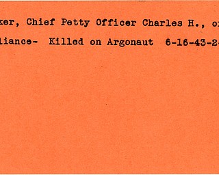 World War II, Vindicator, Charles H. Baker, Chief Petty Officer, Alliance, killed, Argonaut, 1943