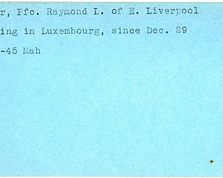 World War II, Vindicator, Raymond L. Baker, East Liverpool, Luxembourg, missing, 1945, Mahoning