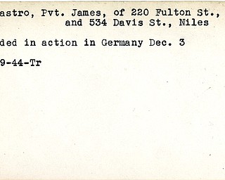 World War II, Vindicator, James Balcastro, Niles, wounded, Germany, 1944, Trumbull