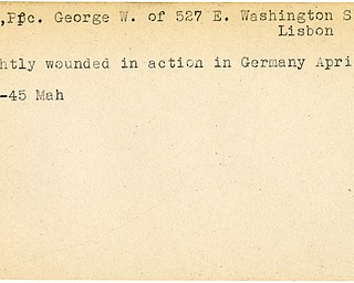 World War II, Vindicator, George W. Ball, Lisbon, wounded, Germany, 1945, Mahoning