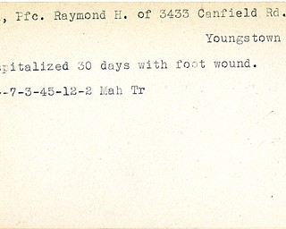 World War II, Vindicator, Raymond H. Ball, Youngstown, wounded, 1945, Mahoning, Trumbull