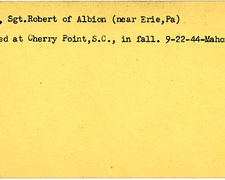 World War II, Vindicator, Robert Ball, Albion, Erie, killed, South Carolina, Cherry Point, 1944, Mahoning