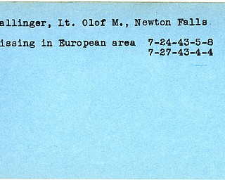 World War II, Vindicator, Olof M. Ballinger, Newton Falls, missing, Europe, 1943