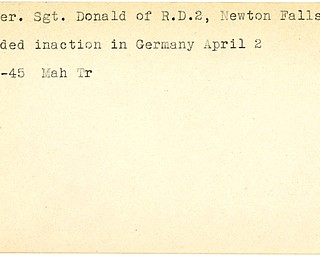 World War II, Vindicator, Donald Balzer, Newton Falls, wounded, Germany, 1945, Mahoning, Trumbull