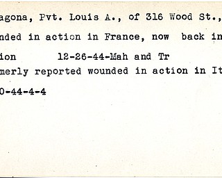 World War II, Vindicator, Louis A. Baragona, Niles, wounded, France, 1944, Mahoning, Trumbull, Italy