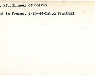 World War II, Vindicator, Michael Baran, Sharon, wounded, France, 1944, Mahoning, Trumbull