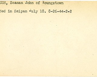 World War II, Vindicator, John Barbush, Youngstown, Seaman, wounded, Saipan, 1944