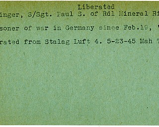 World War II, Vindicator, Paul S. Baringer, Mineral Ridge, prisoner, Germany, 1944, liberated, Stalag, Mahoning, Trumbull, 1945