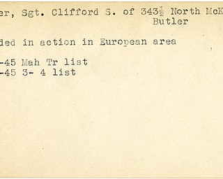 World War II, Vindicator, Clifford S. Barker, Butler, wounded, Europe, 1945, Mahoning, Trumbull