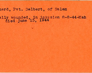 World War II, Vindicator, Delbert Barnard, Salem, wounded, killed, 1944, Mahoning