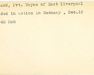 World War II, Vindicator, Wayne Barnard, East Liverpool, wounded, Germany, 1945, Mahoning