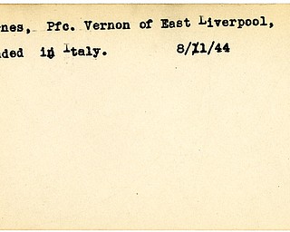 World War II, Vindicator, Vernon Barnes, East Liverpool, wounded, Italy, 1944, Mahoning