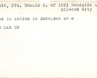 World War II, Vindicator, Donald R. Barnett, Ellwood City, wounded, Europe, 1945, Mahoning, Trumbull