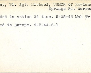 World War II, Vindicator, Michael Barney, USMCR, Warren, wounded, Mahoning, Trumbull, 1945, 1944, Europe