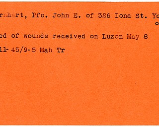 World War II, Vindicator, John E. Barnhart, Youngstown, wounded, killed, Luzon, 1945, Mahoning, Trumbull