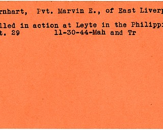 World War II, Vindicator, Marvin E. Barnhart, East Liverpool, killed, Leyte, 1944, Mahoning, Trumbull