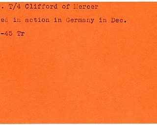 World War II, Vindicator, Clifford Barr, Mercer, killed, Germany, 1945, Trumbull