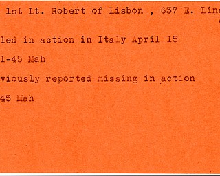 World War II, Vindicator, Robert Barr, Lisbon, killed, missing, 1945, Mahoning, Italy