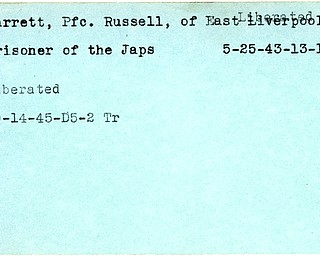 World War II, Vindicator, Russell Barrett, East Liverpool, prisoner, Japanese, liberated, 1943, 1945, Trumbull