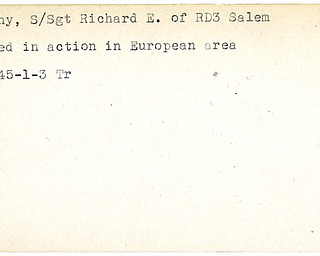 World War II, Vindicator, Richard E. Bartchy, Salem, wounded, Europe, 1945, Trumbull