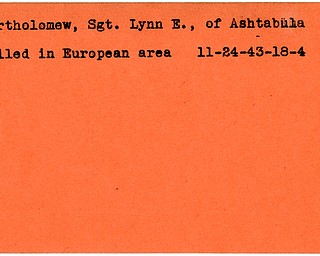 World War II, Vindicator, Lynn E. Bartholomew, Ashtabula, killed, Europe, 1943