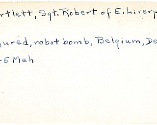 World War II, Vindicator, Robert Bartlett, East Liverpool, wounded, robot bomb, Belgium, 1945, Mahoning