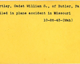World War II, Vindicator, William S. Bartley, Cadet, Butler, killed, plane accident, Missouri, 1943, Mahoning