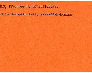 World War II, Vindicator, Hope D. Bartmas, Butler, killed, Europe, 1944, Mahoning