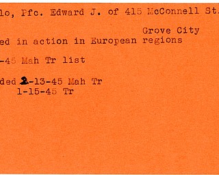 World War II, Vindicator, Edward J. Bartolo, Grove City, killed, Europe, Mahoning, 1945, Trumbull, wounded
