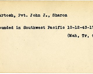 World War II, Vindicator, John J. Bartosh, Sharon, wounded, Pacific, 1943, Mahoning, Trumbull, city