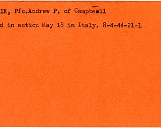 World War II, Vindicator, Andrew P. Bartosik, Campbell, killed, Italy, 1944