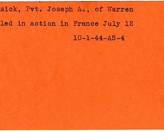 World War II, Vindicator, Joseph A. Basick, Warren, killed, France, 1944
