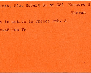 World War II, Vindicator, Robert G. Baskett, Warren, killed, France, 1945, Mahoning, Trumbull