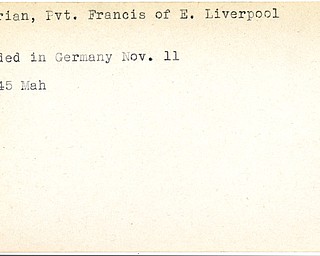 World War II, Vindicator, Francis Basrian, East Liverpool, wounded, Germany, Mahoning, 1945