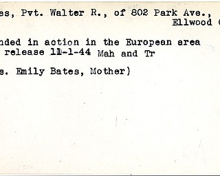 World War II, Vindicator, Walter R. Bates, Ellwood City, wounded, Europe, Mahoning, Trumbull, 1944, Emily Bates