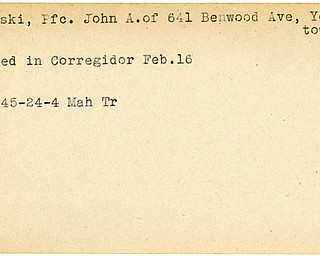 World War II, Vindicator, John A. Batiski, Youngstown, wounded, Corregidor, 1945, Mahoning, Trumbull