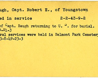 World War II, Vindicator, Robert E. Baugh, Youngstown, died, 1943, 1949