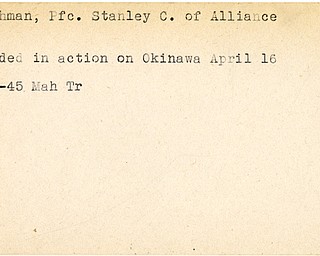 World War II, Vindicator, Stanley C. Baughman, Alliance, wounded, Okinawa, 1945, Mahoning, Trumbull