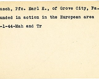 World War II, Vindicator, Earl E. Bausch, Grove City, wounded, Europe, 1944, Mahoning, Trumbull