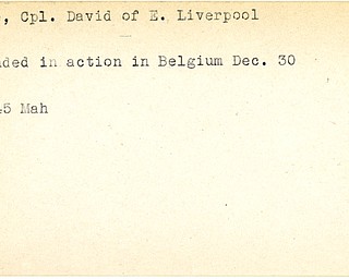 World War II, Vindicator, David Beadle, East Liverpool, wounded, Belgium, 1945, Mahoning