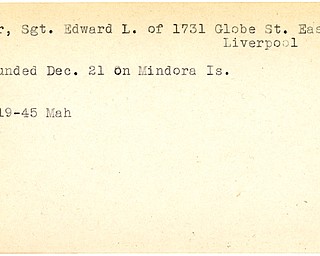 World War II, Vindicator, Edward L. Beaver, East Liverpool, wounded, Mindoro Island, Mindora, Mahoning, 1945