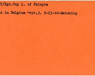 World War II, Vindicator, Guy L. Bebb, Palmyra, killed, Belgium, Mahoning, 1944