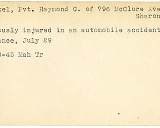 World War II, Vindicator, Raymond C. Bechtel, Sharon, wounded, injured, accident, Alliance, 1945, Mahoning, Trumbull