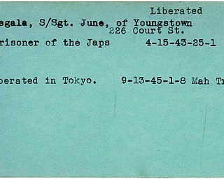 World War II, Vindicator, June Begala, Youngstown, prisoner, Japanese, liberated, 1943, 1945, Mahoning, Trumbull