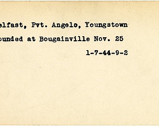 World War II, Vindicator, Angelo Belfast, Youngstown, wounded, Bougainville, 1944