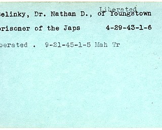 World War II, Vindicator, Nathan D. Belinky, Youngstown, prisoner, Japanese, 1943, liberated, 1945, Mahoning, Trumbull
